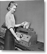 Woman Transmitting News Photograph Metal Print