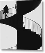 Woman Walking Up The Stairs With Metal Print