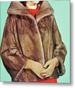Woman Wearing A Fur Jacket Metal Poster