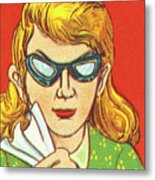 Woman Wearing Glasses Metal Print