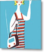 Woman With Radio Handbag Metal Poster