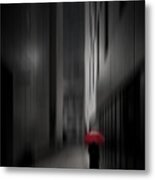 Woman With Red Umbrella Metal Print