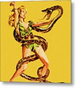 Woman Wrestling Snake Metal Print