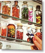 Woman's Hand In Medicine Cabinet Metal Poster