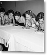 Women In A Spaghetti Eating Contest Metal Print