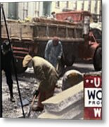 Wpa Road Construction Workers Widening Metal Print