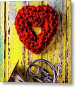 Wreath Heart And French Horn Metal Print