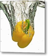 Yellow Bell Pepper Splashing In Water Metal Print