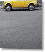 Yellow Vintage Car On Grey, rome Italy Metal Print