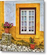 Yellow Window Of Obidos Metal Print