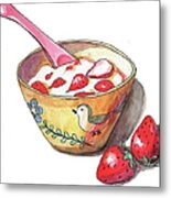 Yogurt With Strawberries Metal Print