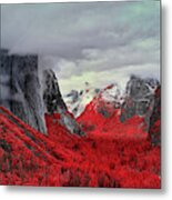 Yosemite Valley In Red Metal Print