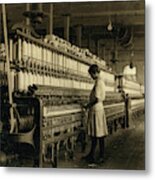 Young Teen Girl Working As Spinner At Cotton Mill, West, Texas, Usa, 1913 Metal Print