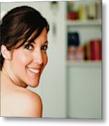 Young Woman From Behind Smiling Metal Print