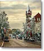 Beautiful Bedazzled Burg -  Stoughton Wisconsin Dusted With Snow With Fall Colors Still Showing Metal Print