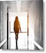 Businesswoman Through The Office Corridor #1 Metal Print