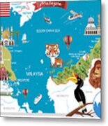 Cartoon Map Of Malaysia #1 Metal Print