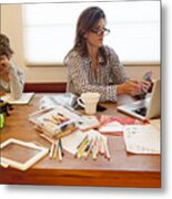 Caucasian Mother And Son Working At Table #1 Metal Print