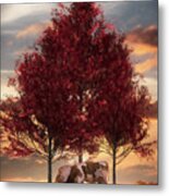 Cows In Sunset Light On The Farm Painting #1 Metal Print