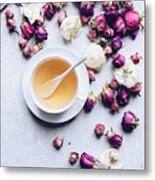 Cup Of Herbal Tea With Dried Roses #1 Metal Print