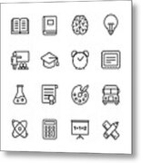 Education Line Icons. Editable Stroke. Pixel Perfect. For Mobile And Web. Contains Such Icons As Book, Brain, Inspiration, School Bus, Certificate. Metal Print