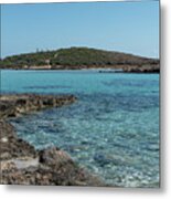 Empty Beach With Blue Water At Nissi Beach Ayia Napa Cyprus. Famous Tourist Resort With Clean Water #2 Metal Print