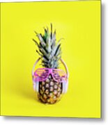 Fashionable  Trendy Pineapple Fruit With Headphones And Sun Glas #1 Metal Print