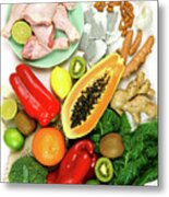 Foods That Boost The Immune System Including Fruit, Vegetables And Poultry. #1 Metal Print