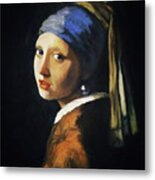 Girl With A Pearl Earring After Vermeer #1 Metal Print