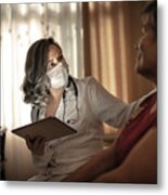 Health Visitor And A Senior Woman During Home Visit #1 Metal Print