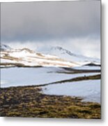 Icelandic Landscape With Mountains And Meadow Land Covered In Snow. Iceland #1 Metal Print