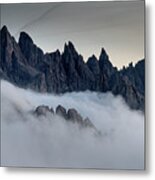 Mountain Landscape With Mist, At Sunset Dolomites At Tre Cime Italy. Metal Print