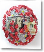 One Hundred Dollar Bill On Coronavirus Covid19. Economic Crisis #1 Metal Print