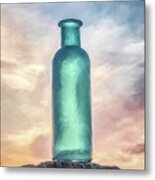 Painterly Seaglass On Piling At Twilight #1 Metal Print