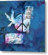 Peace Love Music - Blue Metal Print