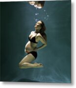 Pregnant Woman Underwater #1 Metal Print