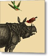 Rhino With Birds #1 Metal Print