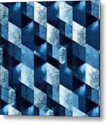 Seamless Painted Blue Square Isometric Cube Background Pattern Tileable Artistic Indigo And White Hand Drawn Nautical Boy Theme Acrylic Texture Surface Design Fabric Or Wallpaper 3d Rendering #1 Metal Print