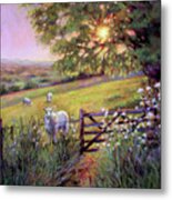 Sheep At Sunset #1 Metal Print