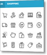 Shopping And E-commerce  Line Icons. Editable Stroke. Pixel Perfect. For Mobile And Web. Contains Such Icons As Shopping, E-commerce, Payment Method, Piggy Bank, Delivery. #1 Metal Print