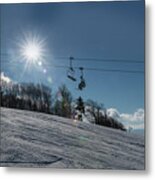 Ski Lift With Sunburst On Winter Day Metal Print