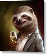 Sloth In Suit Having Drink Metal Print
