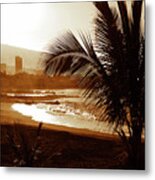 Stormy Weather With Palm Trees On The Beach In Sepia Color #1 Metal Print