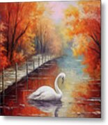 Swan In Autumn Metal Print