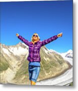 Switzerland Glacier Woman Hiking #1 Metal Print