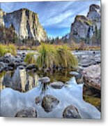 Valley View Yosemite National Park Reflections Of El Capitan In The Merced River #1 Metal Print