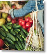 Vegetables And Fruit In Reusable Bag On A Farmers Market, Zero Waste Concept Metal Print