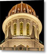 View Of The Shrine Of The Bab Lit Up From Within, Bahai Holy Place In Haifa, Israel At Night.  #1 Metal Print