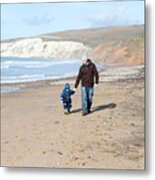 Winter Beach Walk With Dad #1 Metal Print