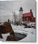 Winter View Of Eagle Harbor Lighthouse In Eagle Harbor Michigan #1 Metal Print